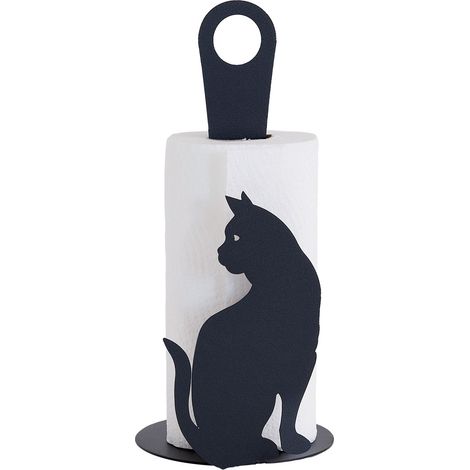 Porta rotoli Gatto nero da tavolo in acciaio, capienza 1 rotolo, design elegante per soggiorno e cucina, made in Italy