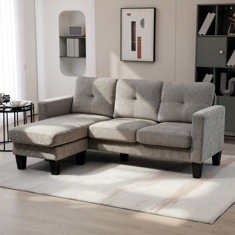 Sofá Esquinero en Forma de L Tapizado Poliéster Sofá Chaise Longue Reversible con 3 Cojines 186x130x84cm Marrón (1/5)