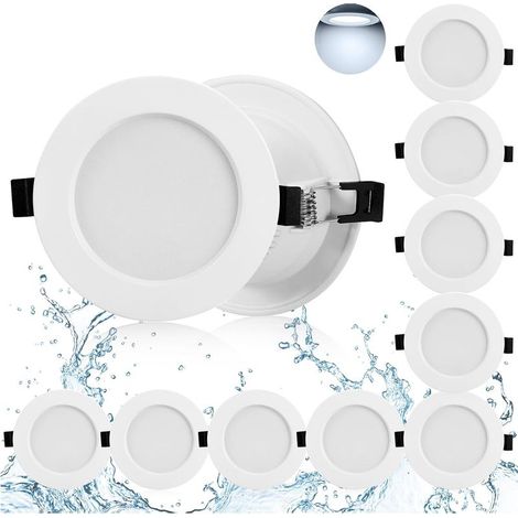 Spot LED Encastrable Salle de Bain, 10 x 5W Spot LED Extra Plat Blanc Froid 6000K 310LM, Plafonnier Encastrable Ultra Plat 35MM, Trou Φ70-90mm, Spot IP44 pour Salon Chambre Cuisine AC85-265V (1/5)