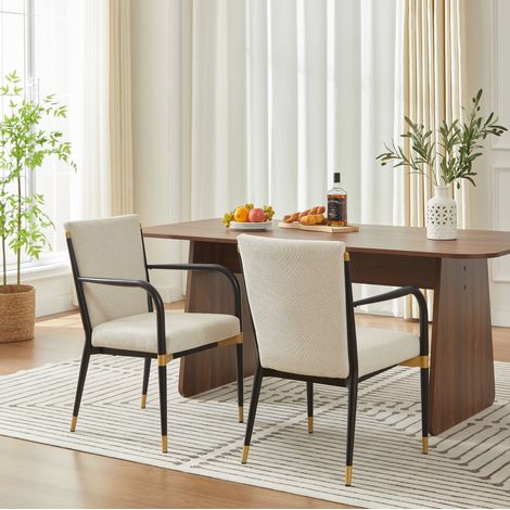 Silla de comedor de tela beige, estilo escandinavo, juego de 2, ajuste de 1 cm,57×59×86cm (1/5)