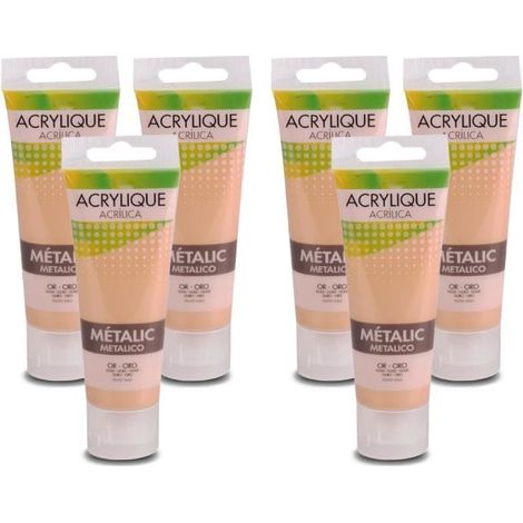 Lot de 6 tube peinture acrylique metallique or, peinture acrylique effet métallisé, capacité 75 ml (1/2)