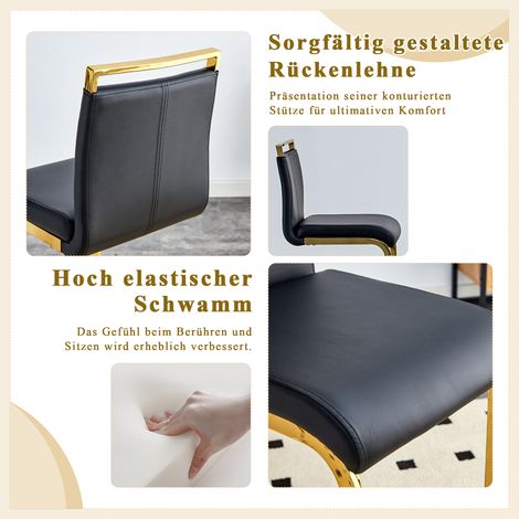 Set de 2 tabourets de bar style scandinave, revêtus de simili cuir noir premium et pieds en métal doré. Parfait pour cuisine, restaurant ou espace bar. (1/5)