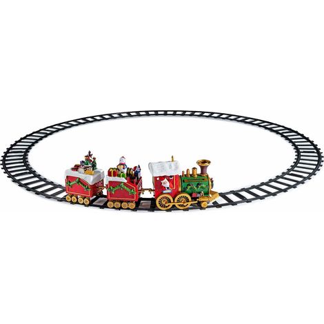 Petit train de Noël musical à LED avec boîte cadeau, train : 52 x 11 x H. 16 cm