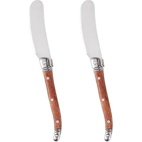 Couteau à beurre inoxydable 2 pièces, tartineur à fromage et dessert, manche en bois, couteau à pâte à tartiner pour confiture, gâteau au fromage, sac de pâtisserie (1/5)