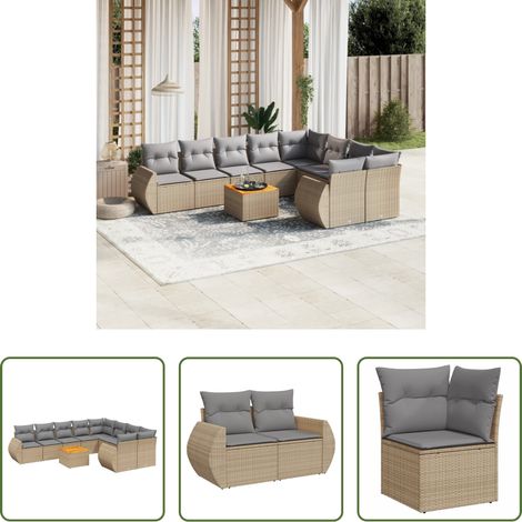 vidaXL Juego de sofás jardín con cojines beige 10 pzas ratán sintético (1/5)