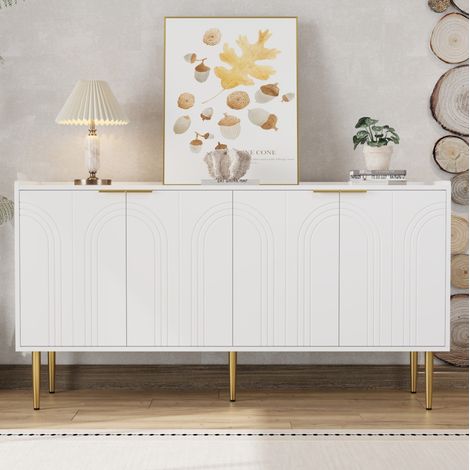 MEUBLIV Buffet 140x38x75 cm blanc – 4 portes, rangement modulable, style moderne (1/5)