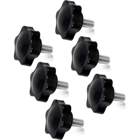 Lot de 6 boutons de serrage à vis M8 x 16 - Prune - En forme hexagonale - Vis moletée - Filetage mâle - Filetage métrique (1/5)