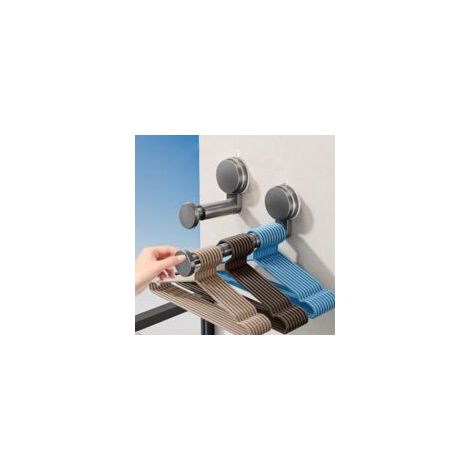 (Gris) Organisateur de cintres empilable, lot de 2 porte vêtements extensibles auto adhésifs à ventouse, support de rangement pour cintres peu encombrant pour placard et buanderie