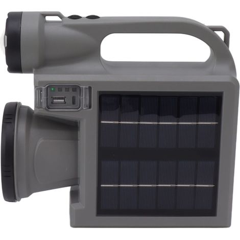 Lampe torche solaire portable avec projecteur LED et panneau solaire double face, idéale pour les situations d'urgence en extérieur, le camping et la chasse. (1/5)