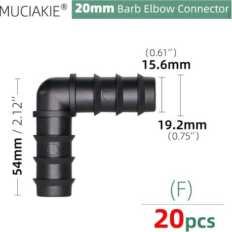 (Fx20pcs) Raccords de tuyauterie pour eau, adaptateurs de raccordement égaux, coudes, tés, bouchons, raccords cannelés pour irrigation goutte à goutte 1/2 3/4'' (1/5)
