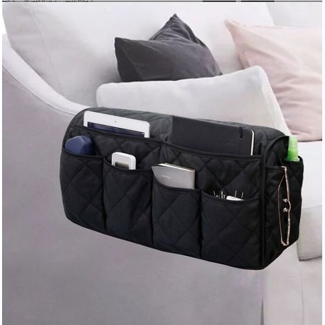 royaluxe - Sac de rangement latéral pour accoudoirs de canapé - Économie d’espace - Solide - Grande télécommande pour TV, articles divers, organiseur, sac de rangement noir (1/3)