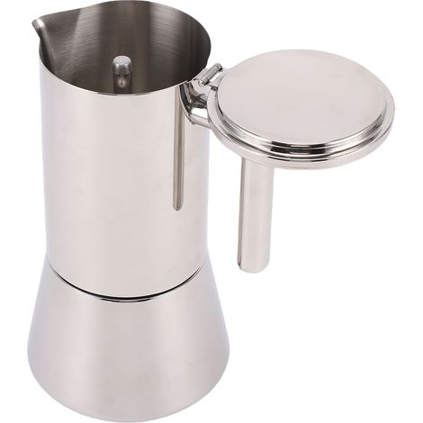 Cafetière à induction en acier inoxydable, 12 tasses, 600 ml, 17,5 oz, compatible avec les plaques à induction cubaines et italiennes, idéale pour la maison et les voyages. (1/2)