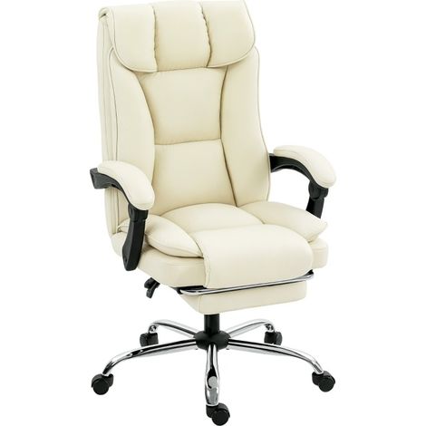 Sedia da ufficio ergonomica con poggiapiedi in similpelle e metallo beige nera (1/4)