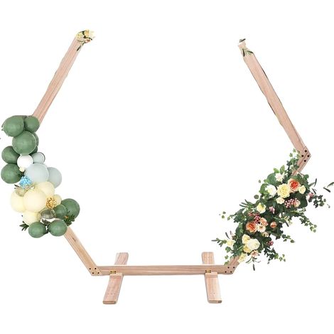 Arco de boda, 2,3 m de altura, estructura hexagonal, madera natural, acabado liso, características de estabilidad. (1/5)