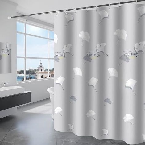 Rideau de Douche Tissu Polyester Lavable en Machine Rideau Salle de Bain Baignoire avec 12 Crochets Imperméable 240X200CM Gris (1/3)