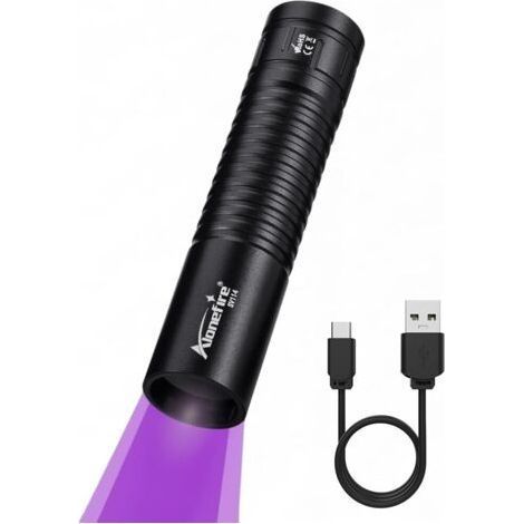 SV114 3W Lampe Torche UV LED 365nm Petit Type C USB Rechargeable Lampe Ultraviolet Lumiere Noire Détecteur D'urine pour Resine, Pêche, Scorpion, Minéraux, Ambre avec Batterie Intégrée (1/5)
