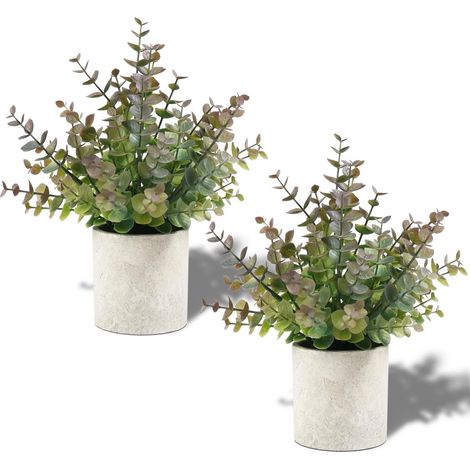 Plante Artificielle - Eucalyptus - Pot En Plastique Rigide - Décor Intérieur Pour Cheminée, Étagère, Bureau, Salle De Bain, Table De Noël - 2 Pièces - Violet (1/5)