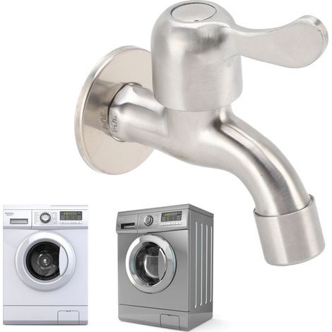 Stainless Steel Washing Machine Tap, Wall Mounted Cold Water with Aerator and Shut-Off Valve (1/5)