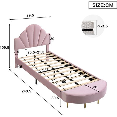 Polsterbett aus Samt in Rosa 240.5 x 99.5 x 109.5 cm HOMAIRE (1/5)
