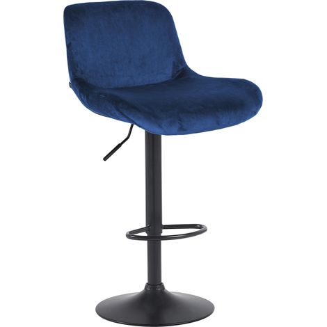 Sgabello da bar regolabile in altezza e girevole x1 con poggiapiedi in velluto blu e struttura in metallo nero 100006015