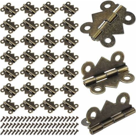 25X20mm Small Mini Folding Butterfly Hinges Hinges, Antique Bronze Mini Hinges for Home Furniture Cabinet Hardware Door Drawer Cupboard with 200 PCS Screws + 50 PCS Hinge