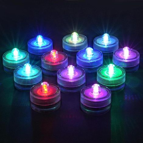 12 mini LED Unterwasserlichter, farbwechselnd, wasserdichte Kerzen für Vase, Aquarium und Taufe (1/3)