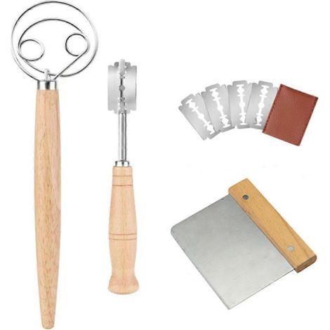Ensemble de pétrin danois, grand pétrin à pain à double œil, avec 4 lames interchangeables pour gâteaux, pain et pâtisseries (8 pièces)