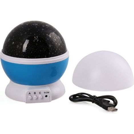Veilleuse bébé romantique rotative à 360° avec projection d'étoiles colorées - Bleue 12×12×13,5 cm (1/5)