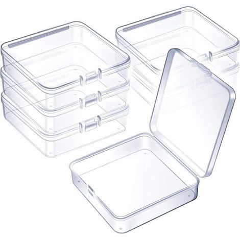 (6 Stück) Mini-Aufbewahrungsboxen aus transparentem Kunststoff für Perlen, Schmuck, Visitenkarten und Bastelarbeiten (3,7 x 3,7 x 1,18 Zoll) (1/4)