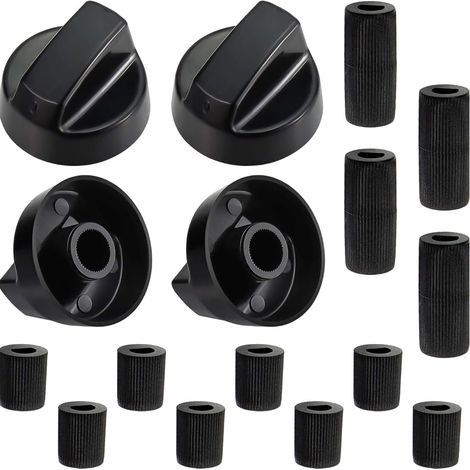 Set of 4 Hob Buttons, Black Universal Control Knob for All Makes and Models of Cooker and Hob with 12 Adapters, Black (1/5)