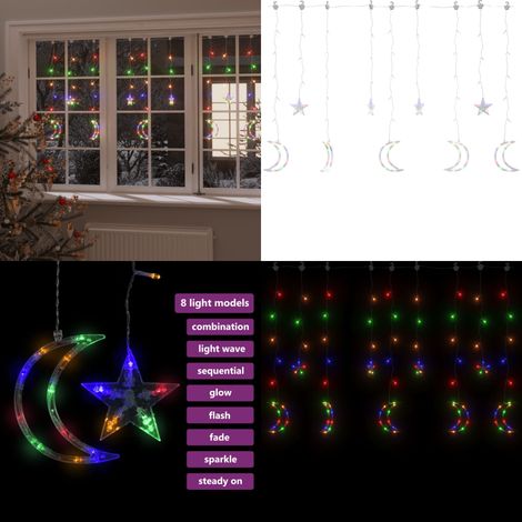 Lichterketten Stern und Mond Fernbedienung 138 LED Bunt - Weihnachtsdeko - Lichterkette - Sternmotiv - Mondmotiv - Outdoor Beleuchtung - Home & Living
