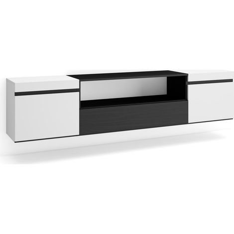 Skraut Home - Mueble TV, Televisión, Muebles de salón, almacenaje, 200x45x35cm, Para TV hasta 80", Colgado, Suspendido, Estilo Moderno, Blanco y negro (1/5)
