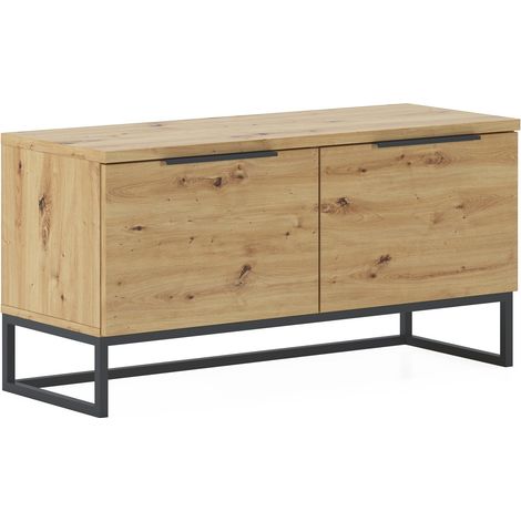 Caja Sciara, Tapa Marrón, Estructura Metálica, Acabado Roble Nudos, 98x37x50h cm Marrón Roble Nudos