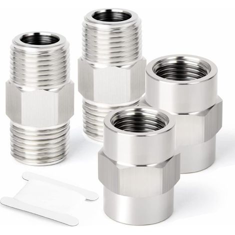 6 pièces 3/8" BSP x 1/4" forgé raccord de tuyau en acier inoxydable, douille hexagonale, adaptateur réducteur, connecteurs mamelon hexagonaux réducteurs - 3/8 (1/5)