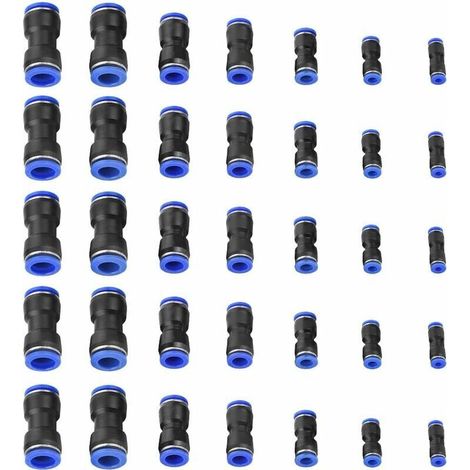 Connecteur pneumatique droit rapide 35pcs – Raccords en plastique bleu – Diamètres 4/6/8/10/12/14/16mm – Haute résistance à la pression