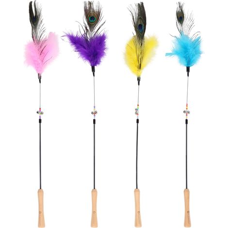 Jouet pour Chat Canne à pêche avec Plumes Clochette Longueur 54 cm Aucun Choix de Couleur Possible (1/3)