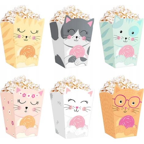Cajas y cubos para palomitas de maíz, dulces y snacks para gatos, cumpleaños de gatos, 6 piezas. (1/5)