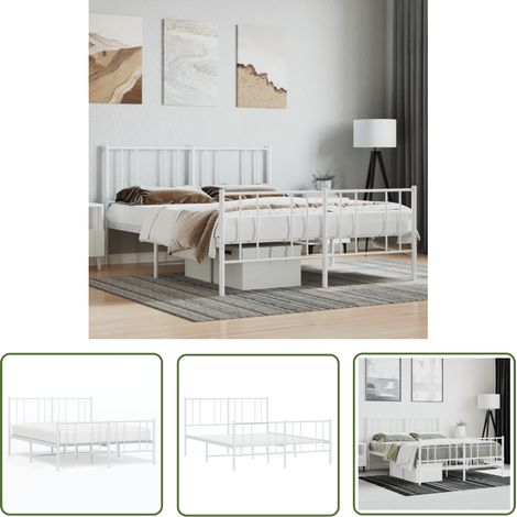 The Living Store Cadre de lit métal sans matelas et pied de lit blanc 120x200 cm - Cadre De Lit - Lit Double - Lit Metal - Lit Blanc - Meuble Chambre (1/5)
