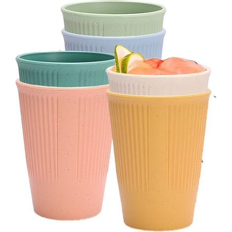 Lot de 6 gobelets en paille de blé 350 ml avec paille, incassables, empilables, écologiques et sans BPA, réutilisables pour enfants, adultes, camping et pique-nique (1/5)