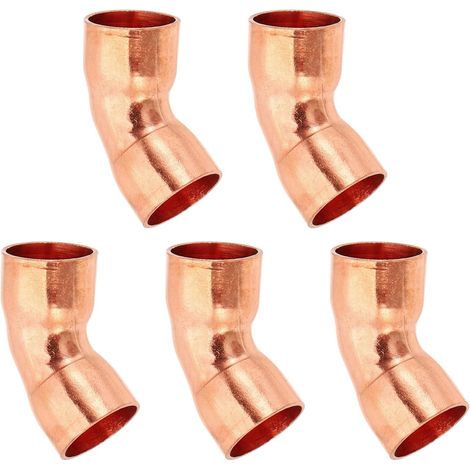 1/2" ID 0,8mm Épais Raccord Coudé en Cuivre, 5Pcs 99,9% Cuivre Pure de Tuyau à 45 Degrés, Connecteur Tube Rayon Court avec Connexion Soudée la Sueur - (1/5)