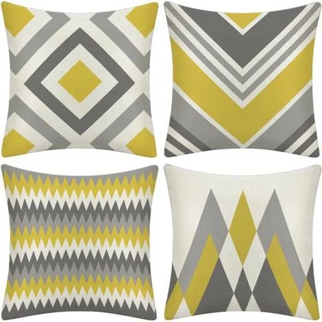Lot de 4 Housse De Coussin 45x45 cm en Coton et Lin Géométrie Couvre-Lit Taie d'oreiller Coque carré Decoration Maison Canap (1/4)