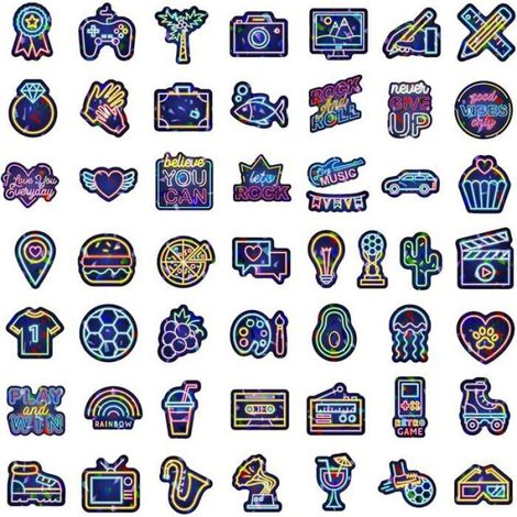 Lot de 100 autocollants autocollant stickers sticker scrapbooking aesthetic ordinateur portable Téléphonetasse Le Neon (1/5)