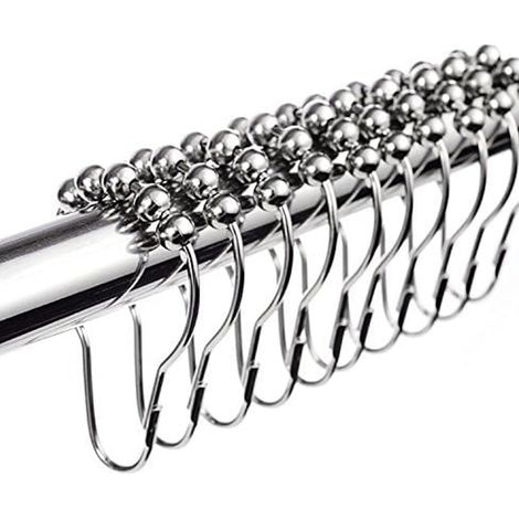 12 crochets de rideau de douche sphériques, antirouille avec cinq perles en acier inoxydable de type cerceau (1/5)
