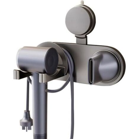Support Sèche Cheveux,Support de Sèche-Cheveux à Ventouse,Support de Sèche-Cheveux à Ventouse en ABS,Support de Sèche-Cheveux sans perçage pour Cordon d'alimentation (Plastique ABS, Gris) (1/4)