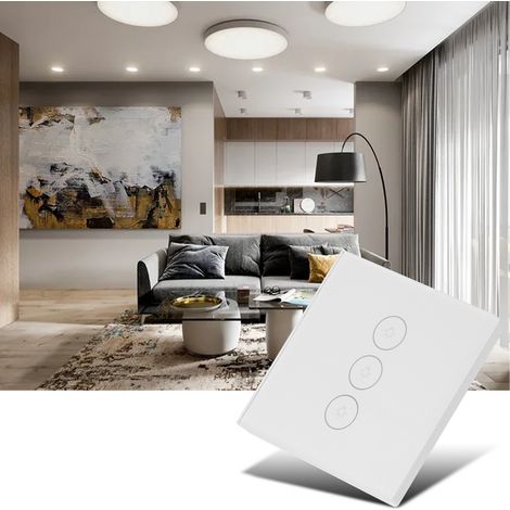 Intelligenter WiFi-Touch-Wandschalter mit Glasfront, drahtloser Fernbedienung per App, kompatibel mit Alexa-Sprachsteuerung und Timer. (1/5)
