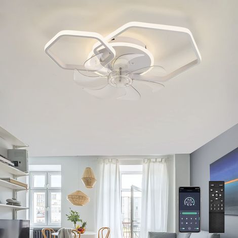 Ventilateurs de plafond 75 W avec lumières, plafonnier à intensité variable avec télécommande et contrôle APP, ventilateur de plafond encastré, 53 cm (1/5)