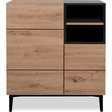 Credenza alta a 2 ante e 1 vano L80 cm - Decorazione legno e nero