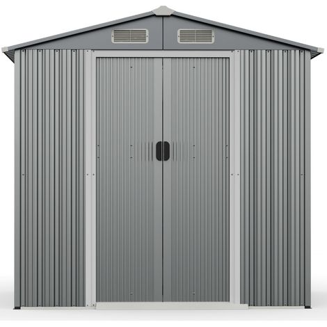 Caseta de jardín de 196 x 142 x 186 cm versátil para un almacenamiento seguro y un fácil acceso diseño moderno en metal galvanizado gris claro 200010001