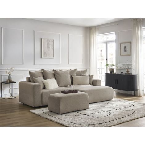BOBOCHIC - Canapé d'angle convertible coffre ATILLA tissu chiné avec pouf Angle droit  Taupe (1/5)