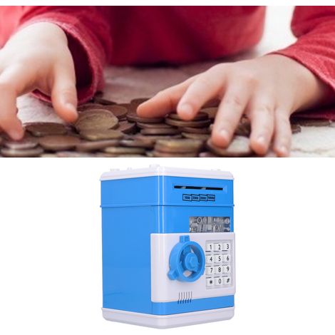 820 - Tirelire électronique avec code distributeur automatique, coffre-fort à billets à défilement automatique, cadeau d'anniversaire bleu pour enfants (1/5)